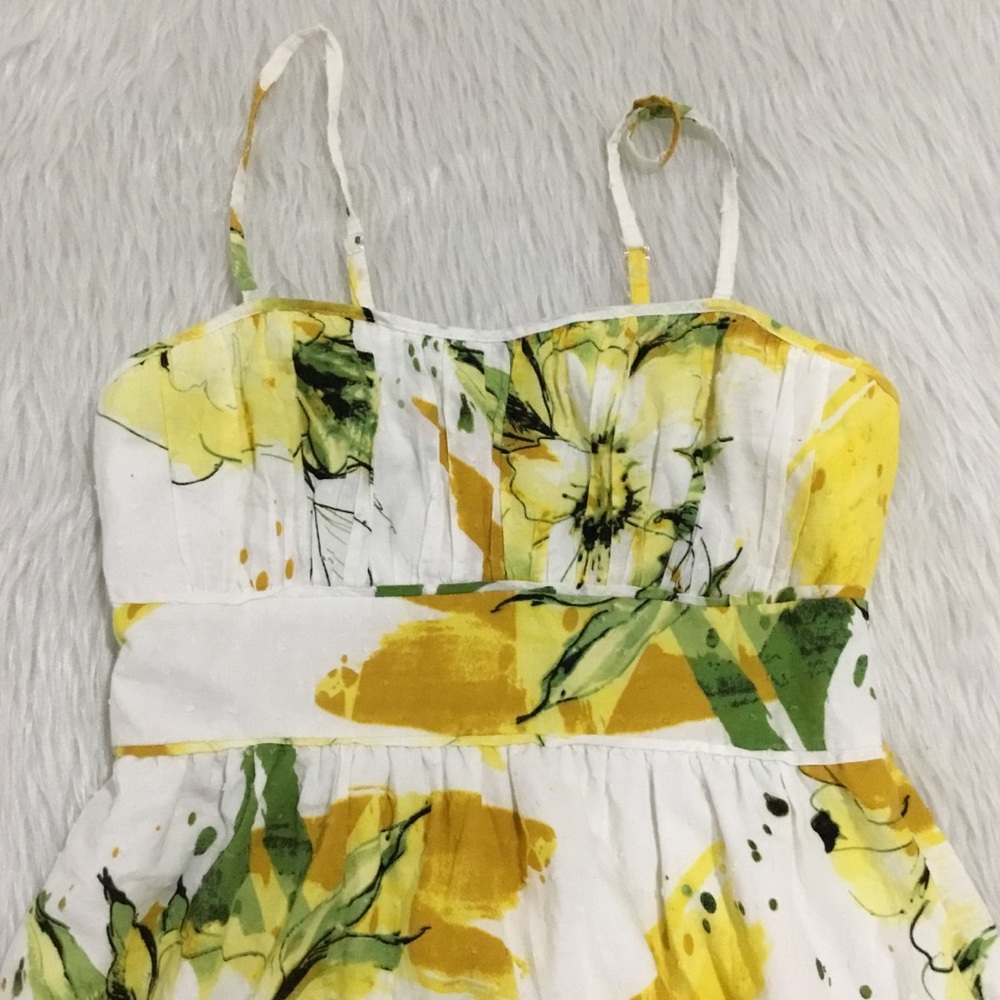 Johnny Martin yellow bold floral strap summer party elastic dress